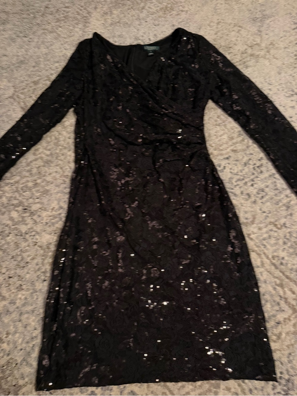 Lauren Ralph Lauren Black Lace Sequin Long Sleeve Dress